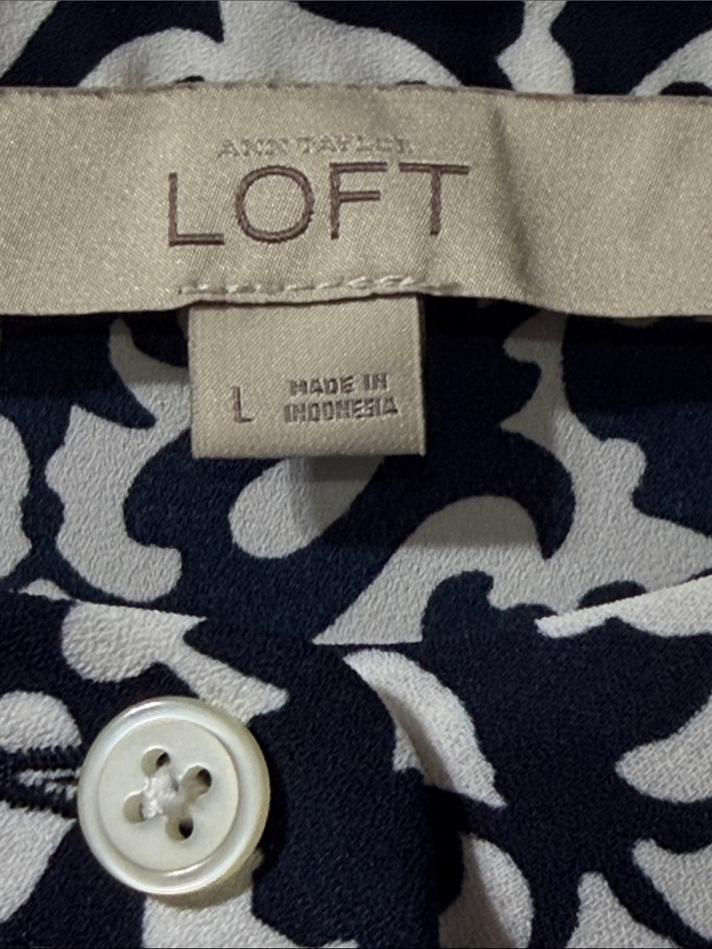 LOFT Navy, White & Blue Mixed Print Button-Front Top - Picture 2 of 7